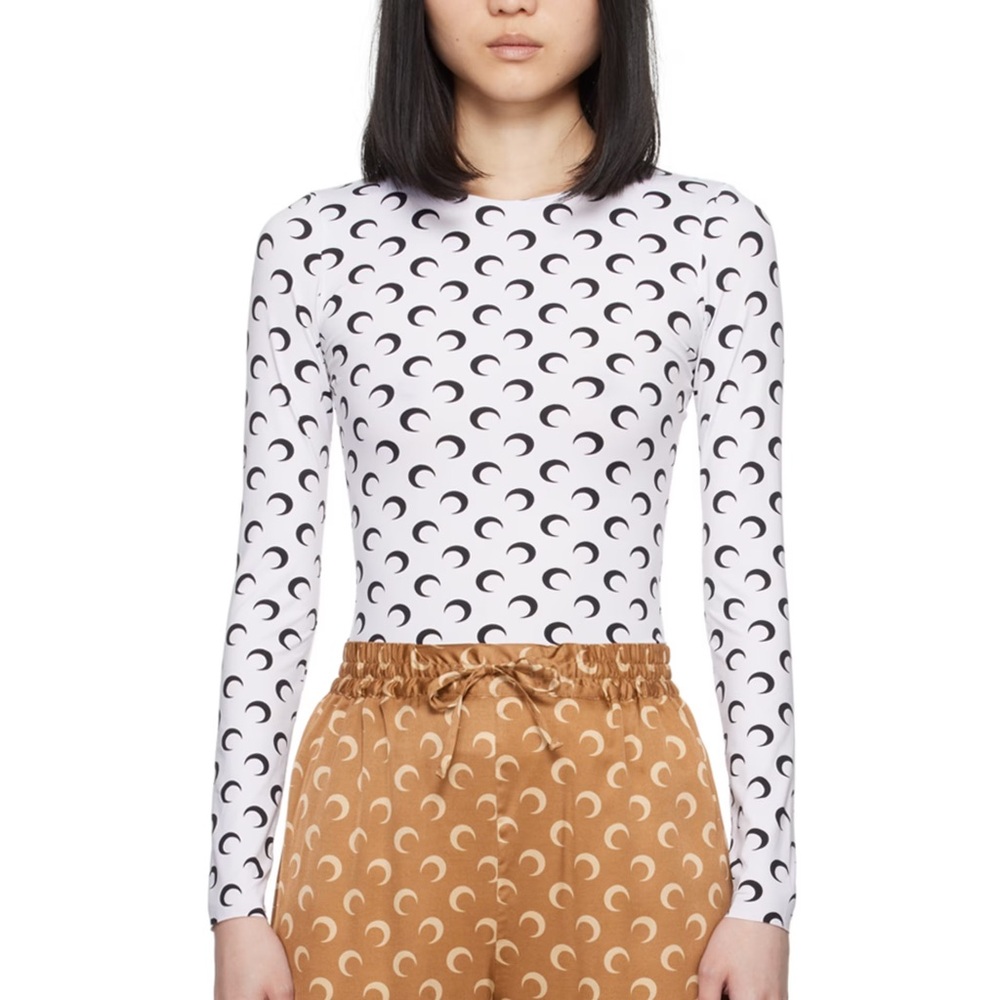 Marine Serre White Moon All Over Long Sleeve Top